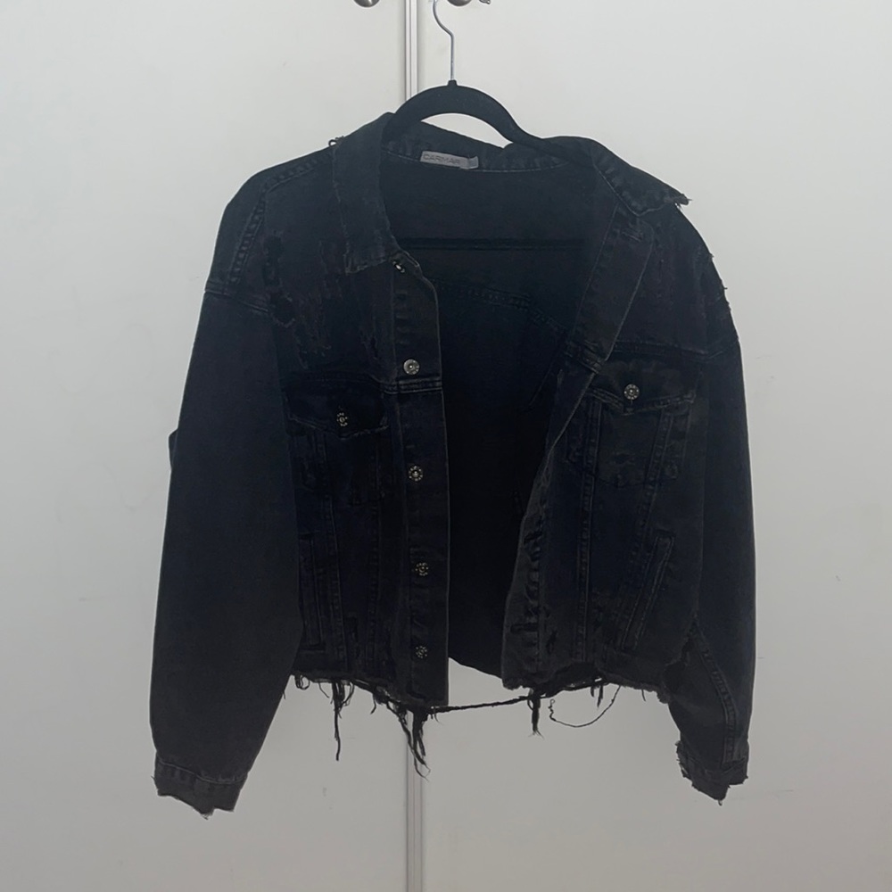 CARMAR BLACK DENIM JACKET DISTRESSED